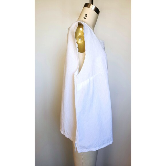 White LINEN Embroidered Blouse Floral Embroidered Blouse Peasant Italian L XL - Picture 5 of 8